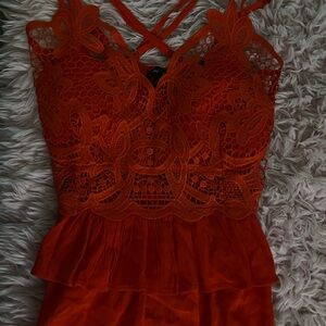 Oamc Orange Lace Peplum Tank Top